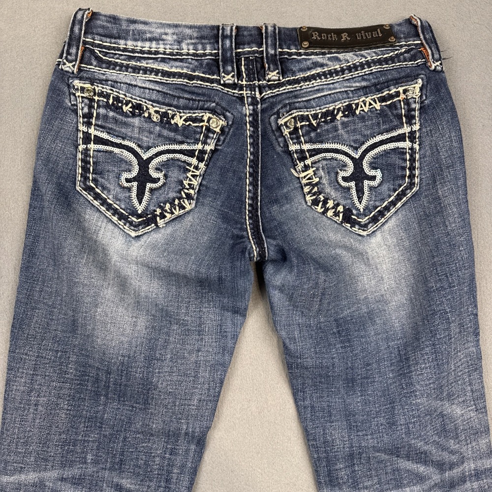 Rock Revival Charlotte JEANS Women's 27x28 SKINNY Blue Embroidered THICK STITCH